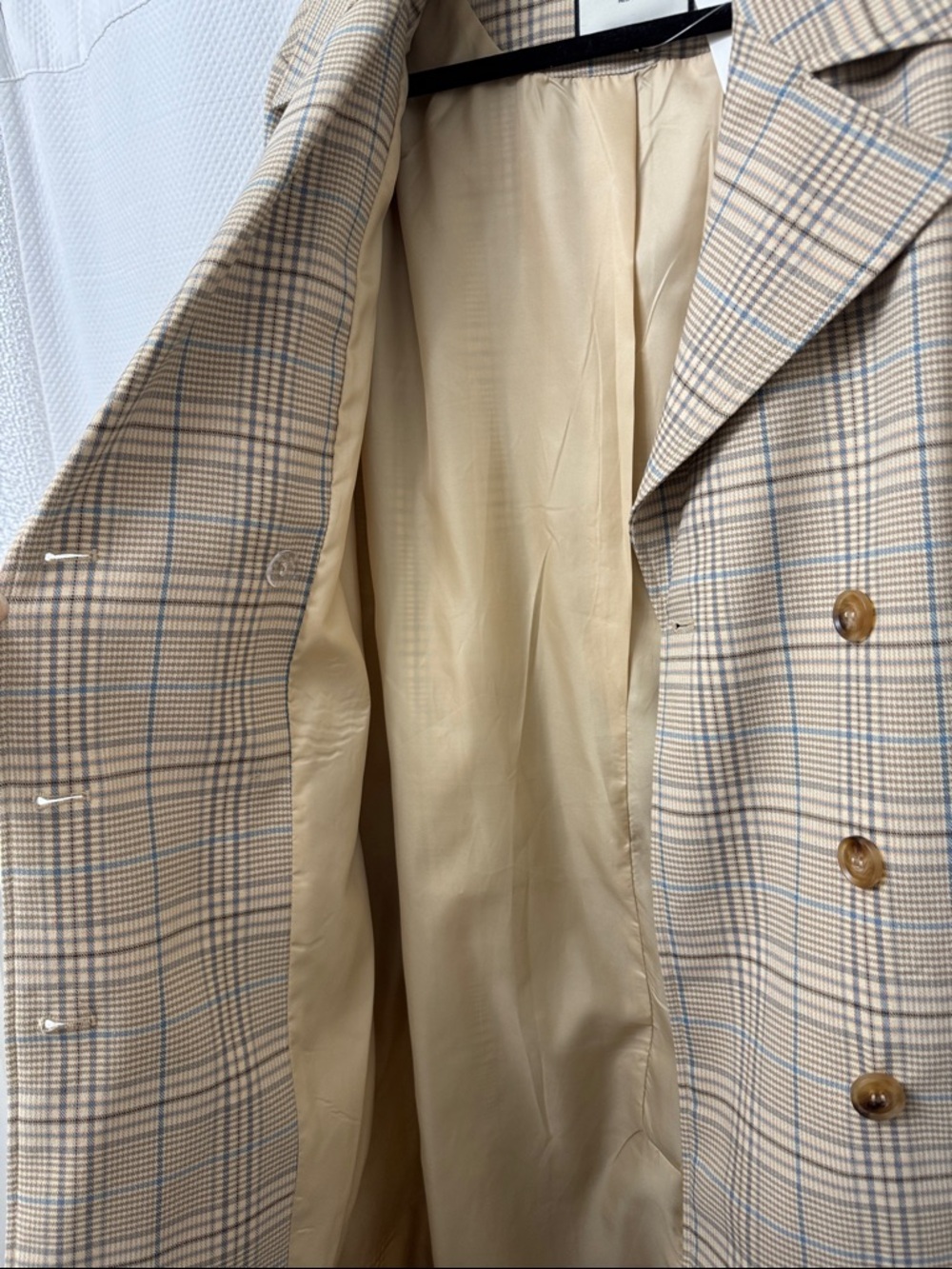 Bagatelle Collection New York Beige and Blue Plaid Double-Breasted Trench Coat - Picture 12 of 13